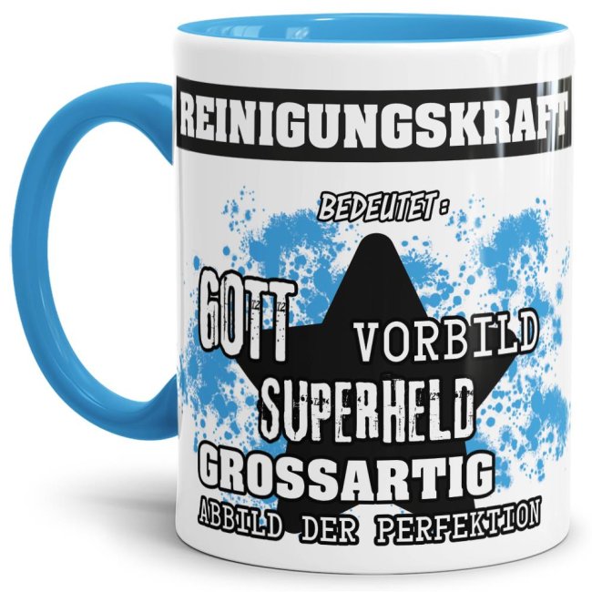 Bild von Berufe-Tasse - Bedeutung einer Reinigungskraft - Hellblau