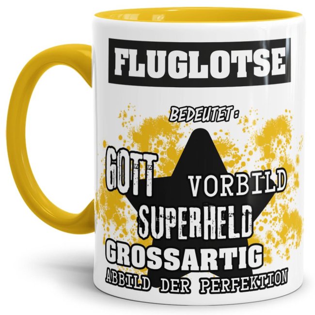 Bild von Berufe-Tasse - Bedeutung eines Fluglotsen - Gelb