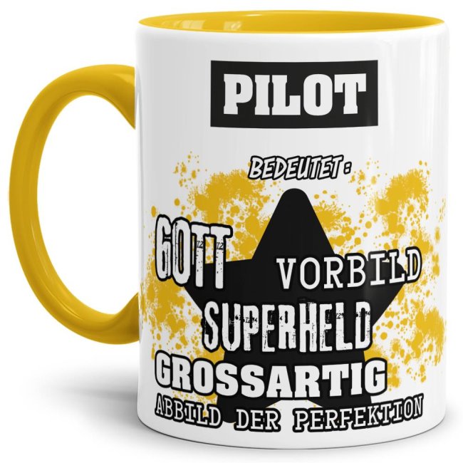 Bild von Berufe-Tasse - Bedeutung eines Piloten - Gelb