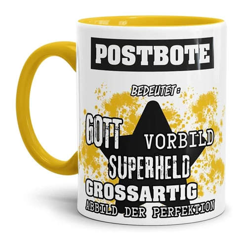 Bild von Berufe-Tasse - Bedeutung eines Postboten - Gelb, Tassendruck Berufe-Tasse Bedeutung Eines Postbote Innen & Henkel Gelb/Job/Tasse mit Spruch/Kollegen/Arbeit/Witzig/Mug/Cup/Geschenk-Idee/Beste Qualität - 25 Jahre Erfahrung