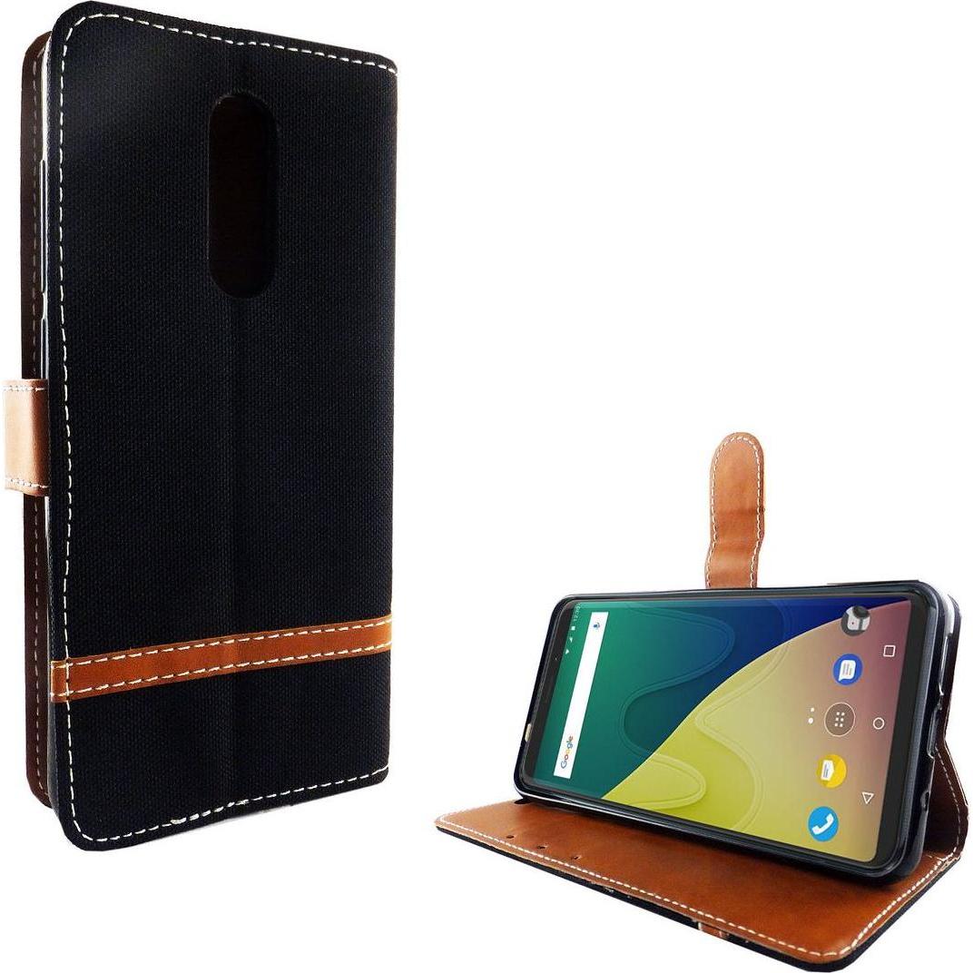 Bild von König Design Hülle Handy Schutz für Wiko View XL Case Cover Tasche Wallet Etui Handyhülle Neu (Wiko View XL), Smartphone Hülle, Schwarz