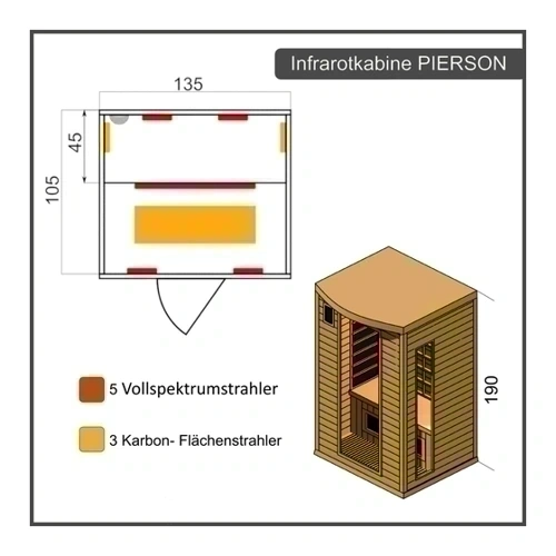 Bild von Dewello Infrarotkabine Infrarotsauna PIERSON 135cm x 105cm inkl. Vollspektrumstrahler, Bodenstrahler