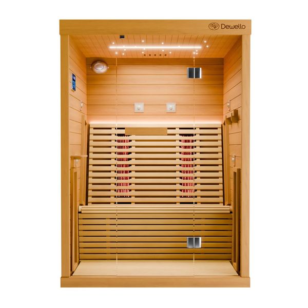 Bild von Dewello Infrarotkabine PALERMO 135 Wärmekabine, bis 1-2 Personen, 6 Vollspektrumstrahler, (LED-Farblichttherapie inkl. Ionisator mit Ozondesinfektion und Aromatherapie, inkl. Ionisator mit Ozondesinfektion und Aromatherapie, Bluetooth & FM) Sauna aus Hemlockholz, leichter Aufbau dank Stecksystem