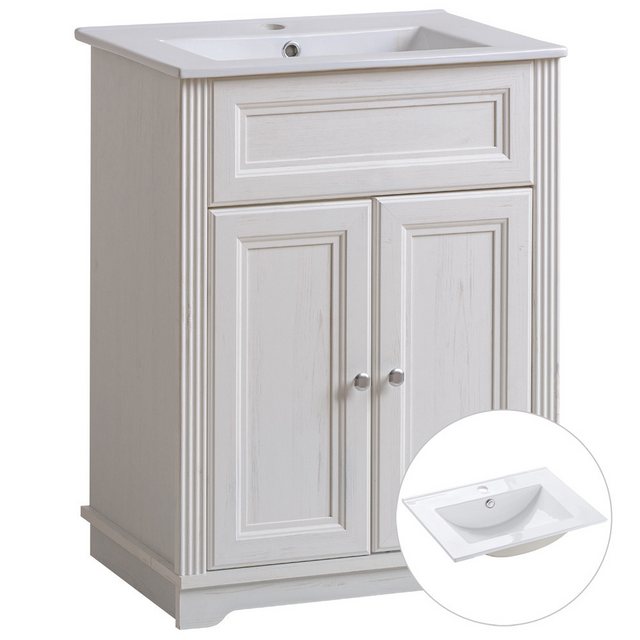 Bild von Waschtischunterschrank 60cm inkl. Keramik-Becken CELAYA-56, Andersen Pine weiß, B x H x T ca. 60 x 79 x 45cm
