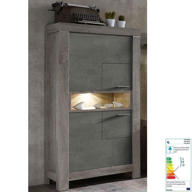 Bild von TV-Wohnlösung GRONAU-55 inkl. LED-Beleuchtung in Betonoxid und Haveleiche Nb. BxHxT: 374x160x48cm