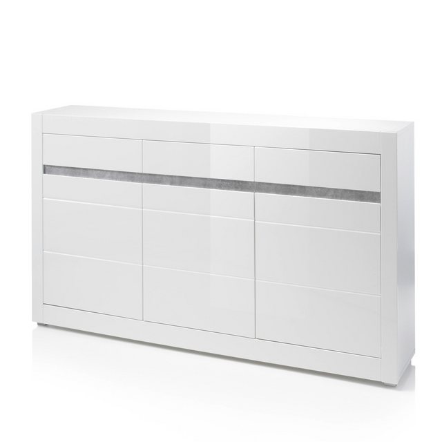 Bild von Lomadox Wohnwand COGO-61, (2-St), mit Vitrinen inkl. LED und Sideboard in weiß Hochglanz 369x198x42cm