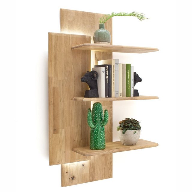 Bild von Wohnwand Wandboard Ablage ROSARIO-05 aus Eiche Bianco massiv, keilverzinkt, mit LED - B/H/T: 75/117/25cm