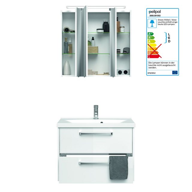 Bild von Badezimmer-Waschplatz FES-3050-66 Waschtisch in Hochglanz weiß mit Mineralgussbecken - B/H/T: 77/200/43cm