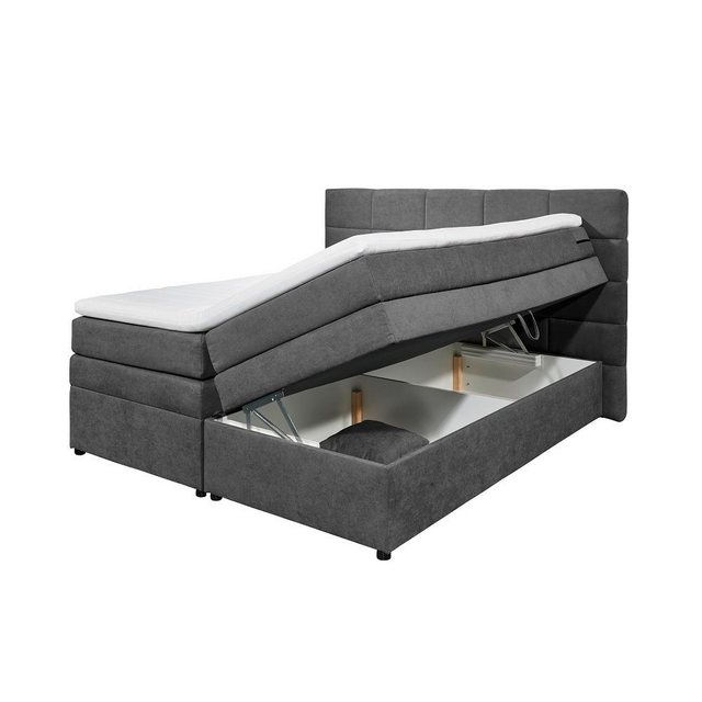 Bild von Lomadox Boxspringbett TEREZIN-09, Doppelbett, 180x200, mit Bettkasten, Härtegrad H2, in dunkelgrau