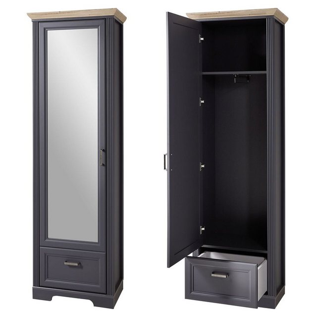 Bild von Lomadox Garderobenschrank JÜLICH-36 Landhaus mit Spiegel in graphit mit Artisan Eiche, B/H/T: 65/204/41 cm