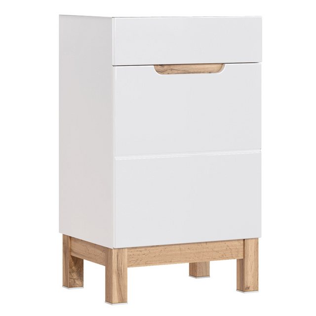 Bild von Lomadox Waschbeckenschrank SOLNA-56 Waschtischunterschrank 50 cm Hochglanz weiß mit Wotaneiche 50x84x39cm