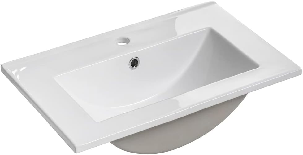 Bild von Lomadox Waschtischunterschrank mit 52cm Keramik-Waschbecken SOLNA-56 Hochglanz weiß Wotaneiche, B/H/T ca. 52/85/42 cm