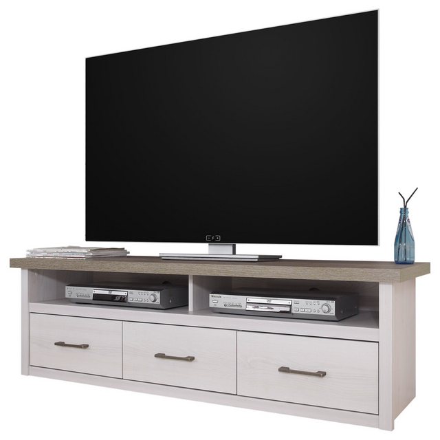 Bild von Lowboard LUND-78, Landhausstil, in Pinie weiß Nb./Trüffel Eiche Nb., B/H/T: ca. 148/46/43 cm