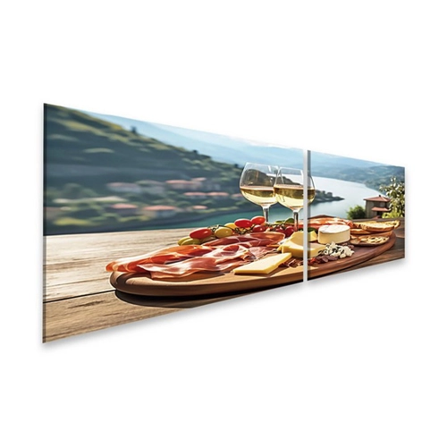 Bild von Islandburner Leinwandbild Italienische Vorspeise Prosciutto Antipasti Wein Holzterrass