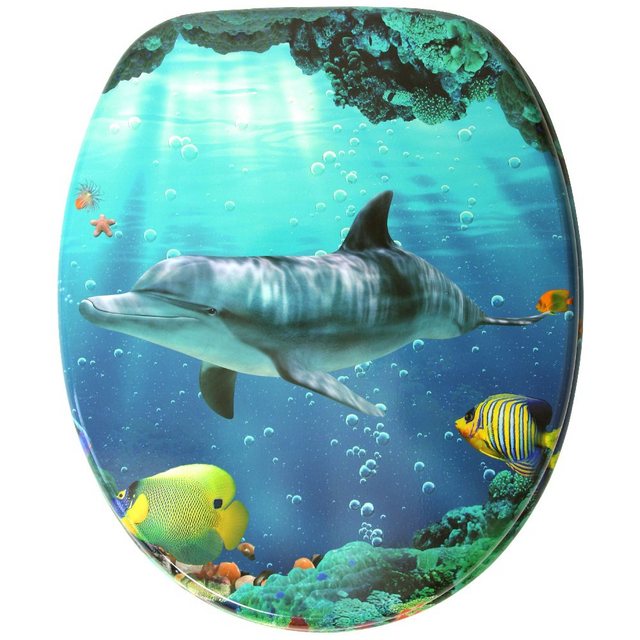 Bild von Sanilo WC Sitz mit Absenkautomatik Delphin Korallen, Hochwertiger und Stabiler Toilettendeckel aus Holz
