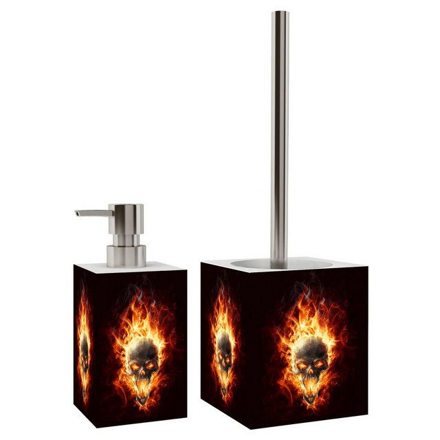 Bild von Sanilo Badaccessoire-Set Totenkopf in Flammen, WC-Bürste und Seifenspender, 2 tlg., 2-tlg., auswechselbarer Bürstenkopf, stabile Pumpe, hochwertig & modern