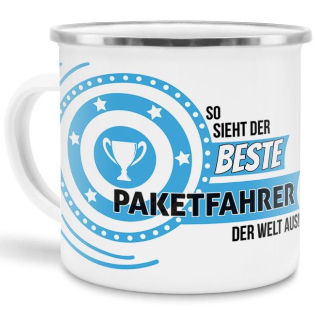 Bild von Emaille-Tasse mit Spruch - So sieht der beste Paketfahrer aus