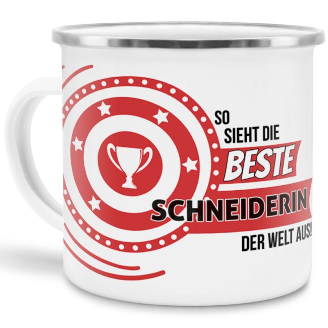 Bild von Emaille-Tasse mit Spruch - So sieht die beste Schneiderin aus