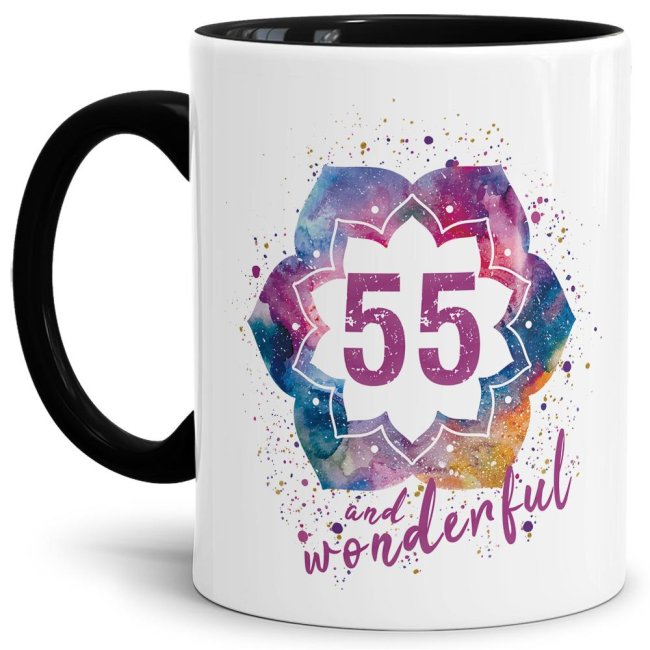 Bild von Geburtstagstasse - 55 and Wonderful - Schwarz