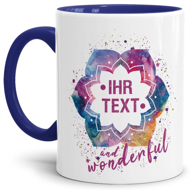 Bild von Geburtstags-Tasse -Ihr Jahr- and Wonderful Geschenk zum Geburtstag als Geschenkidee für die Frau/Individuell/Personalisiert/Abstrakt/Bunt/Kaffeetasse/Innen & Henkel Dunkelblau