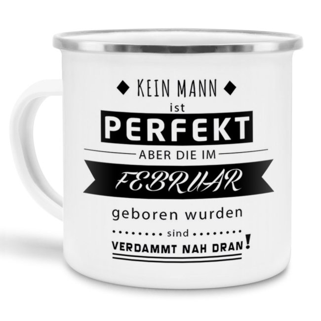 Bild von Emaille-Tasse für Männer zum Geburtstag - Kein Mann ist Perfekt - 02 Februar