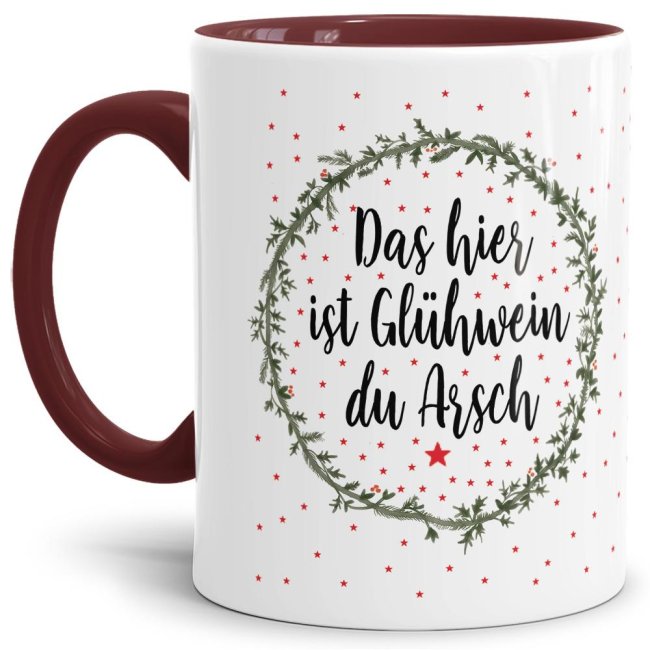 Bild von Weihnachtstasse - Glühwein du Arsch - Weinrot