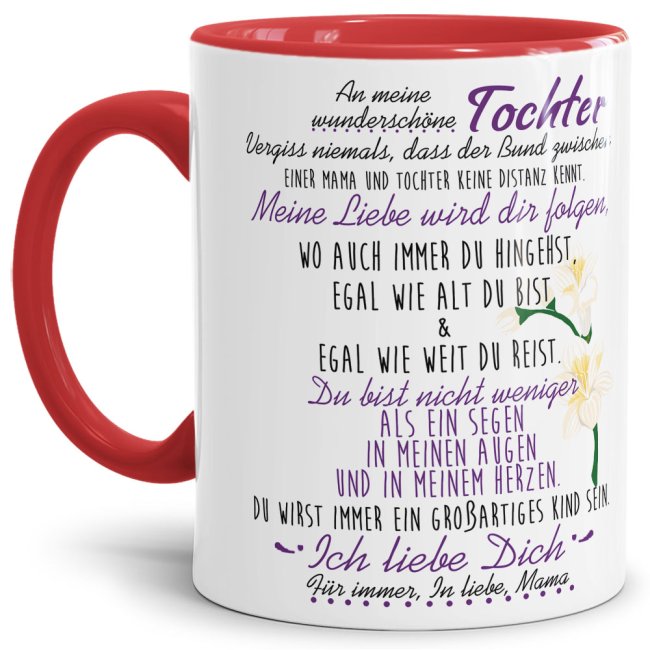 Bild von Tasse - mit Spruch von Mama für die Tochter - Innen & Henkel Rot