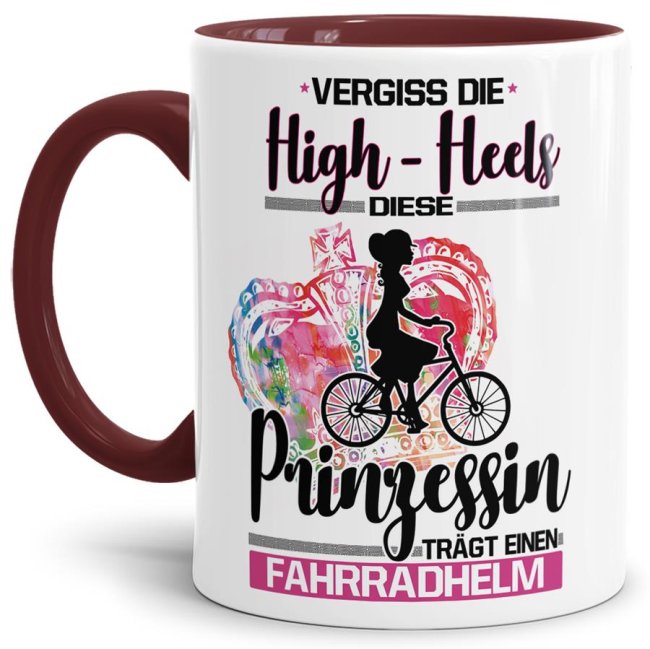 Bild von Tasse Sportlerin - Diese Prinzessin trägt Fahrradhelm - Innen & Henkel Weinrot