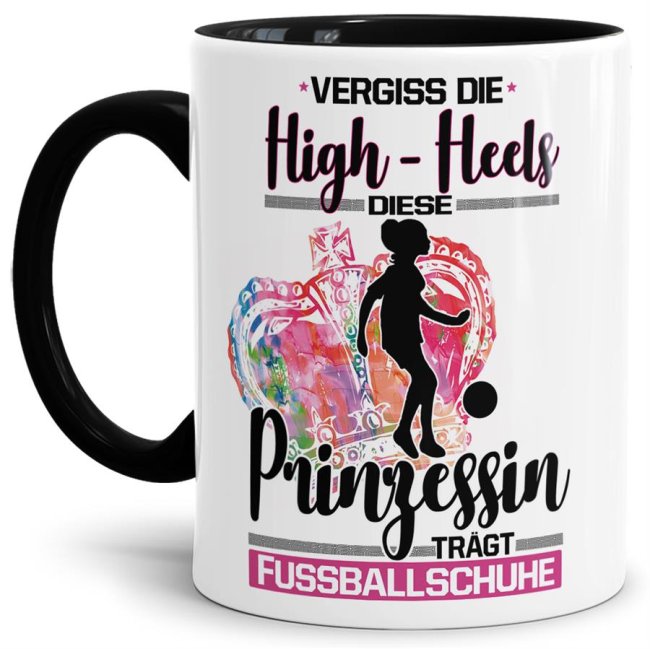 Bild von Tasse Sportlerin - Diese Prinzessin trägt Fussballschuhe - Innen & Henkel Schwarz