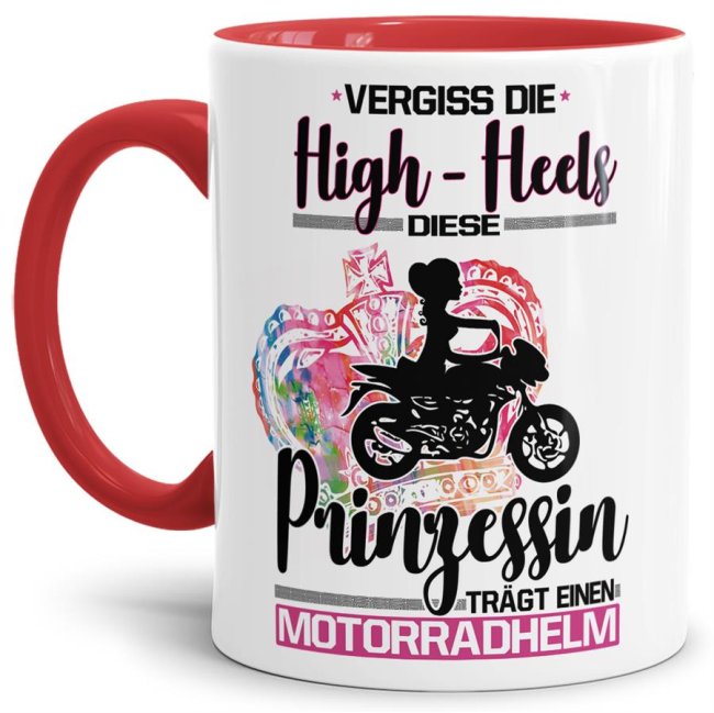 Bild von Tasse Sportlerin - Diese Prinzessin trägt Motorradhelm - Innen & Henkel Rot