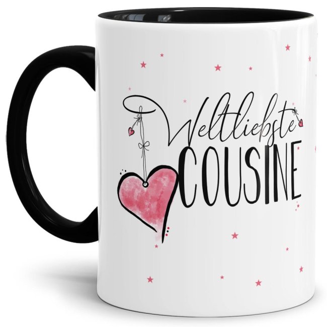 Bild von Tasse - Weltliebste Cousine - Innen & Henkel Schwarz