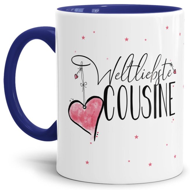 Bild von Tasse - Weltliebste Cousine - Innen & Henkel Dunkelblau