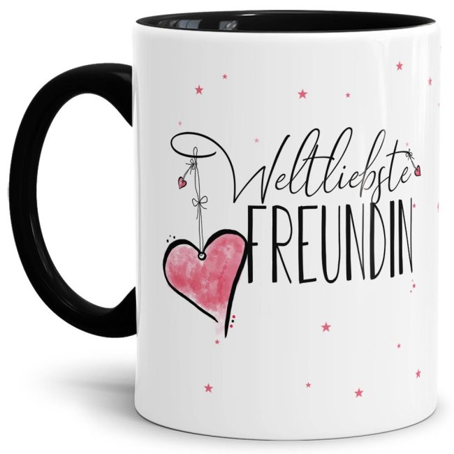 Bild von Tasse - Weltliebste Freundin - Innen & Henkel Schwarz