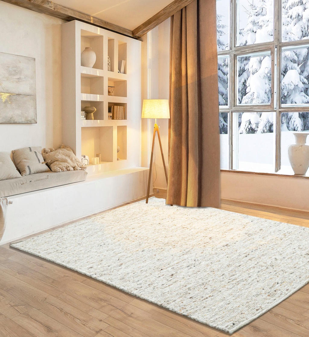 Bild von Home affaire Wollteppich "Greith", rechteckig, 12 mm Höhe, Wendeteppich, meliert, reine Wolle, handgewebt, Scandi, Wohnzimmer