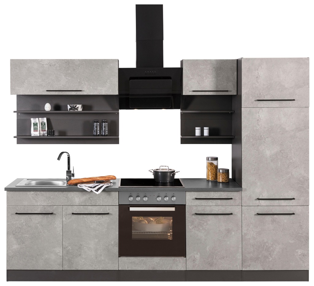 Bild von KOCHSTATION Küchenzeile "KS-Tulsa", mit E-Geräten, Breite 270 cm, schwarze Metallgriffe, MDF Fronten