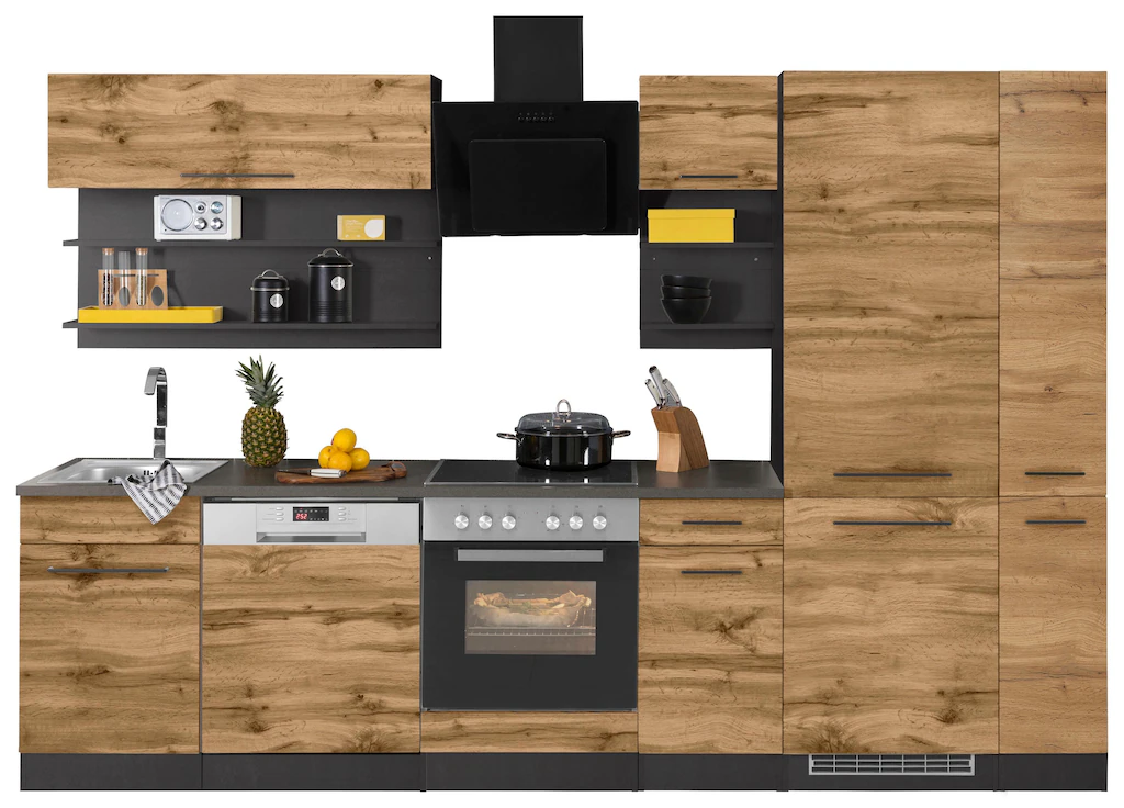 Bild von KOCHSTATION Küchenzeile "KS-Tulsa", mit E-Geräten, Breite 300 cm, schwarze Metallgriffe, MDF Fronten