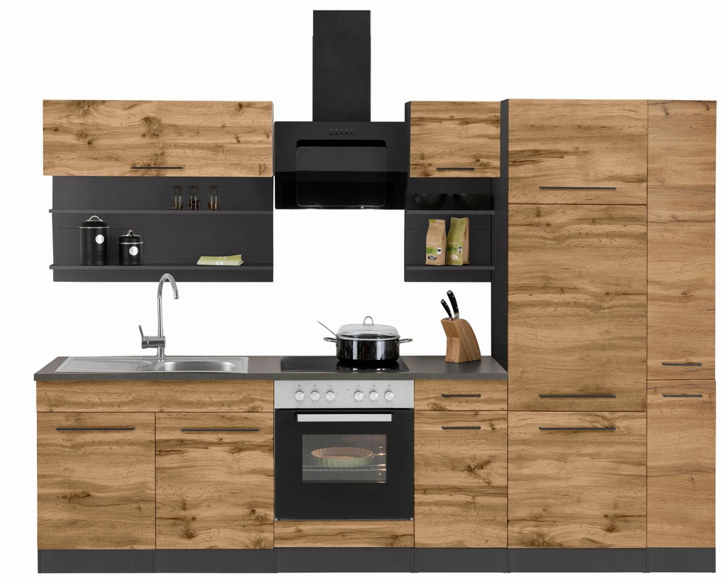 Bild von KOCHSTATION Küchenzeile "KS-Tulsa", mit E-Geräten, Breite 300 cm, schwarze Metallgriffe, MDF Fronten
