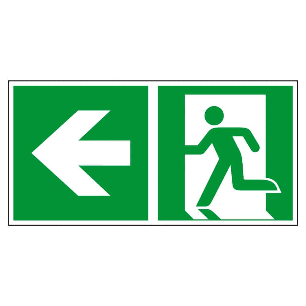 Bild von Rettungswegschild mit Laufrichtung nach links, nachleuchtend, mit Lichtbalken, KN