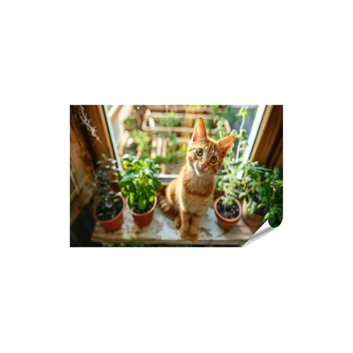 Bild von islandburner Poster – Eine neugierige orange Katze erkundet Topfpflanzen im Haus Wohnzimmer