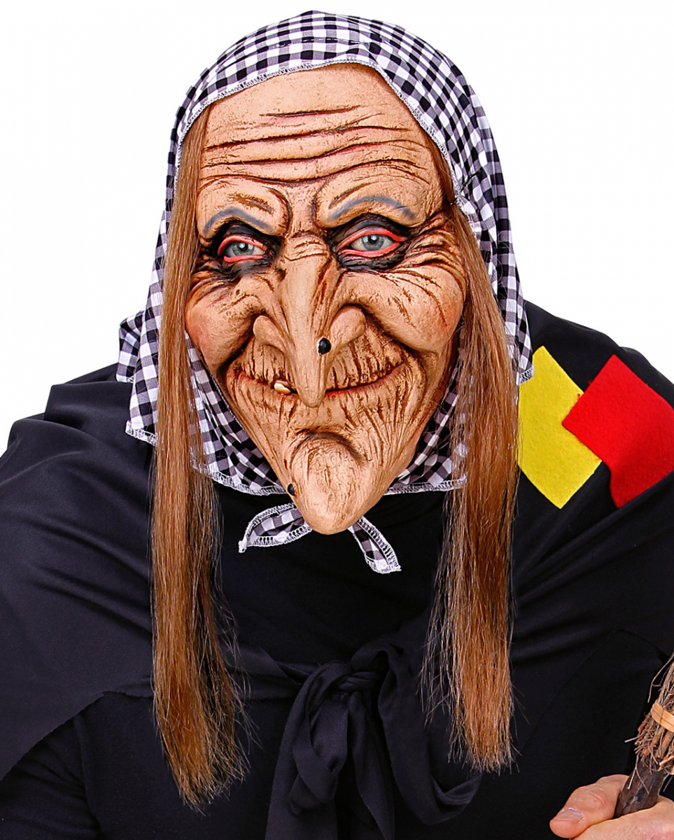 Bild von Hexen Maske mit Haaren & Kopftuch