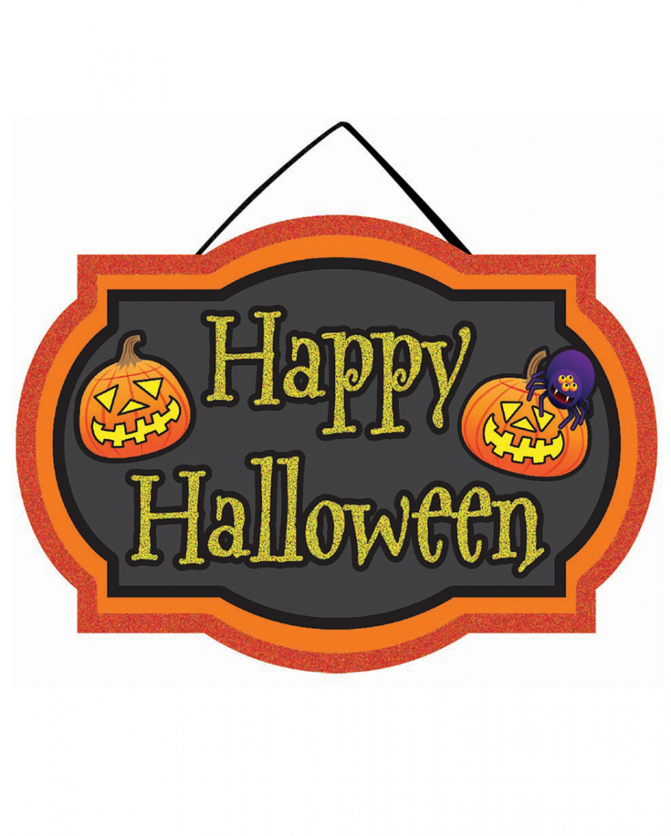 Bild von Horror-Shop Hängedekoration Happy Halloween Schild mit Kürbis & Glitter