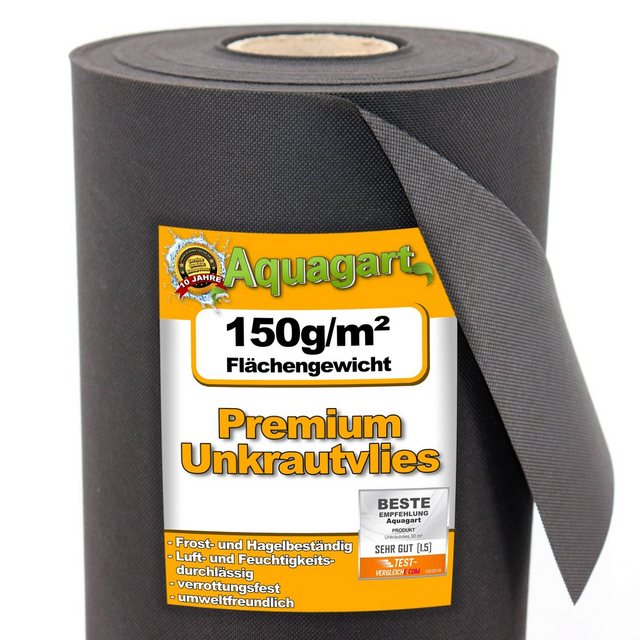 Bild von Aquagart 36m² Gartenvlies Unkrautvlies Unkrautfolie Mulchfolie Mulchvlies 150g 2m Breit