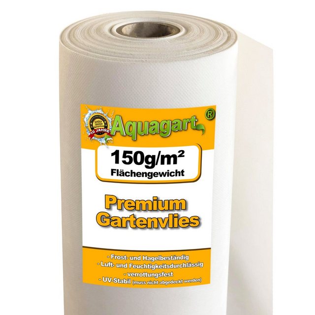 Bild von Aquagart Unkrautvlies 10m² Gartenvlies Unkrautvlies Mulchvlies 150g/m² weiß 2m breit, (1-St)