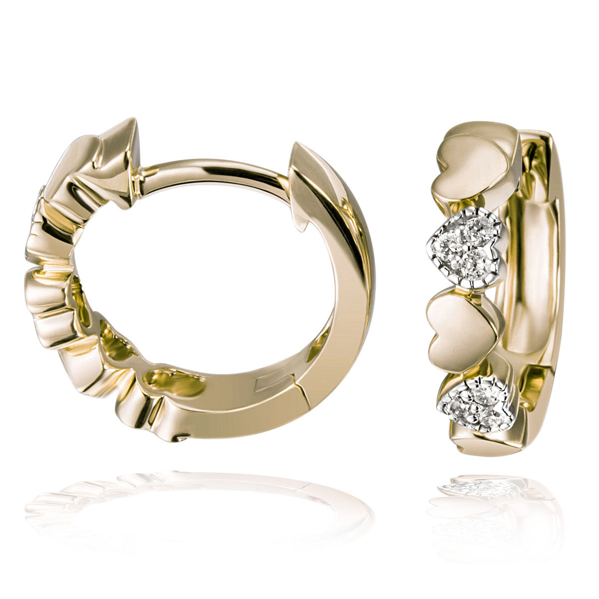 Bild von Paar Creolen 585 Gelbgold Herz 12 Brillanten zus. 0,09 ct.