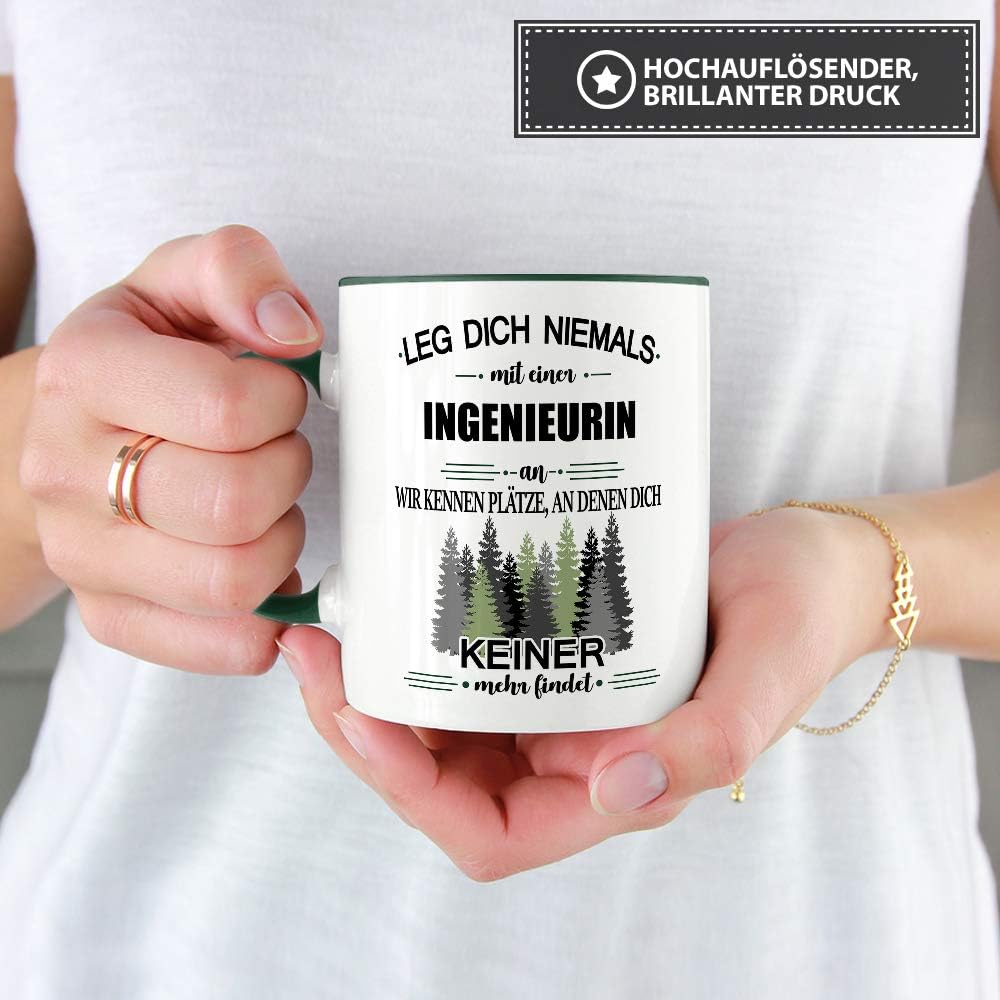 Bild von Tassendruck Berufe-Tasse Leg Dich Niemals mit Einer Ingenieurin an - Geschenk-Idee/Büro/Job/Arbeit/Witzig/Lustig/Innen & Henkel Dunkelgrün