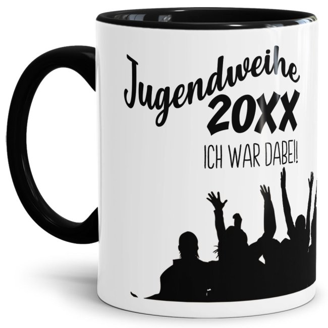 Bild von Tasse zur Jugendweihe - mit Jahr personalisierbar - Innen & Henkel Schwarz
