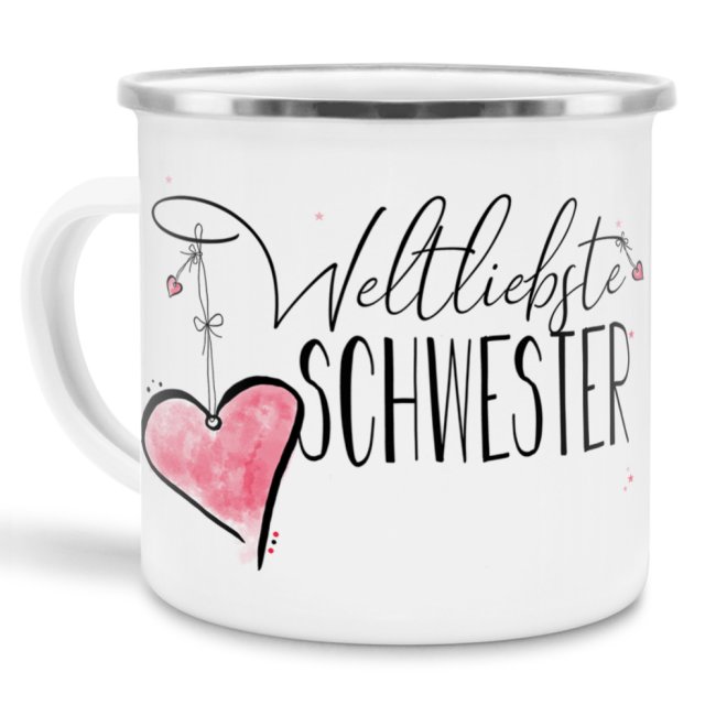 Bild von Emaille Tasse - Weltliebste Schwester groß