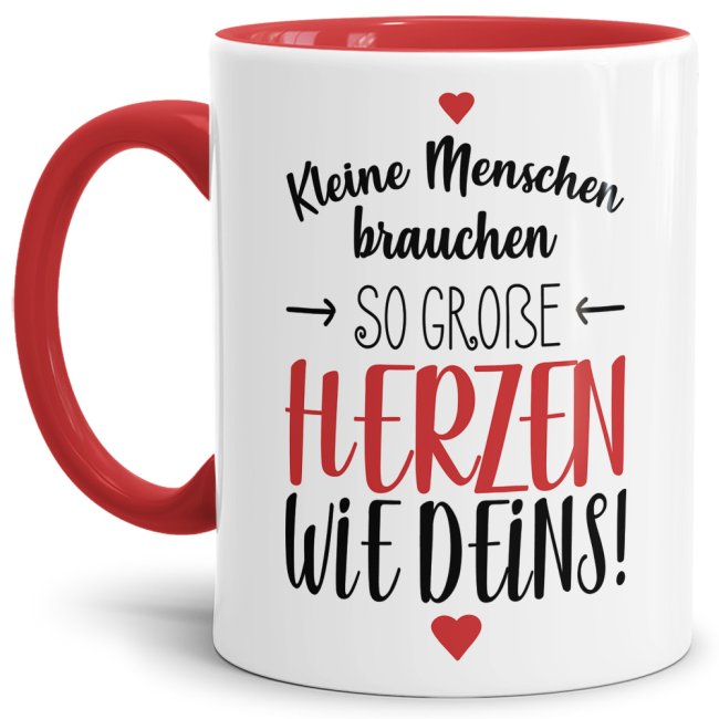 Bild von Erzieher-Tasse - Kleine Menschen brauchen große Herzen - Rot