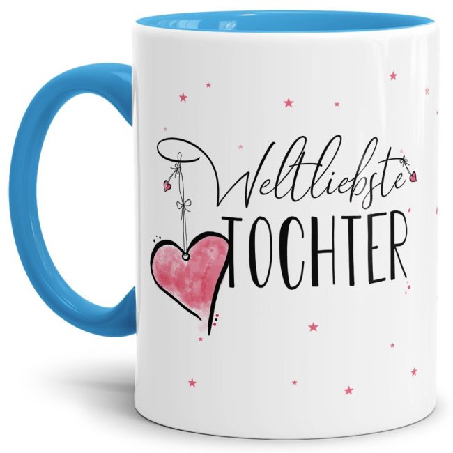 Bild von Tasse - Weltliebste Tochter - Innen & Henkel Hellblau