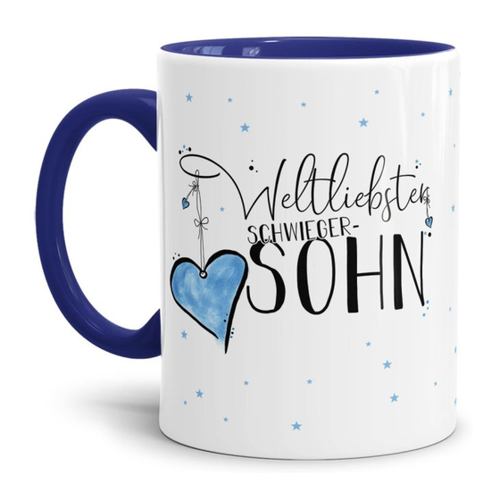 Bild von Tasse - Weltliebster Schwiegersohn - Innen & Henkel Dunkelblau